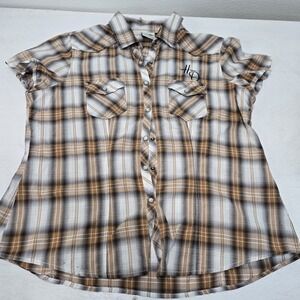 Harley Davidson Pearl Snap Shirt Womens Extra Large 110th Anniversary Brown Gray